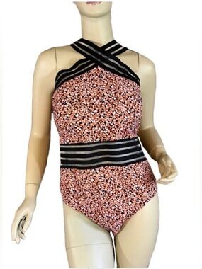 MEET CURVE ORANGE & BLACK ANIMAL PRINT MESH DETAIL CRISS CROSS SWIMSUIT (3X)